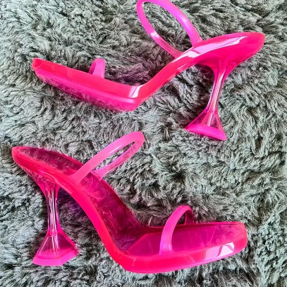 Amina Muaddi Brito PVC Heeled Sandals EU 38 US 7.5 Hot Pink Barbie New - Picture 6 of 10